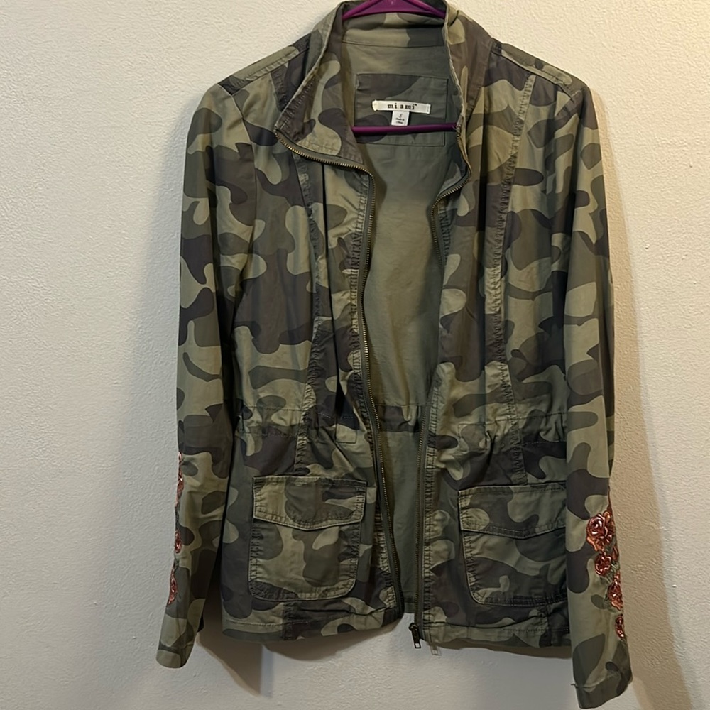 Camo jacked with floral detail on sleeves